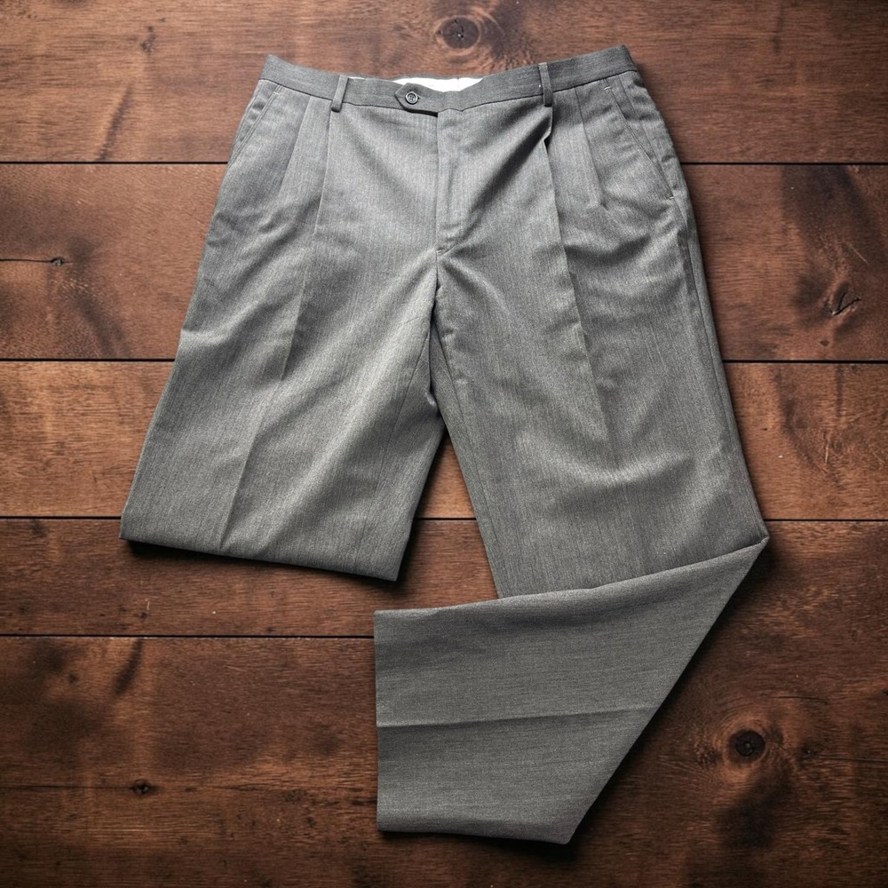 NEW Joseph & Feiss Mens 38x32 Gray Wool Double Pleated Dress Pants Flat Front